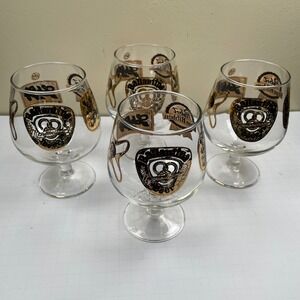 VTG Pabst Blue Ribbon PBR Beer Glass Set 4 Gold MCM Brewery Promo Barware‎